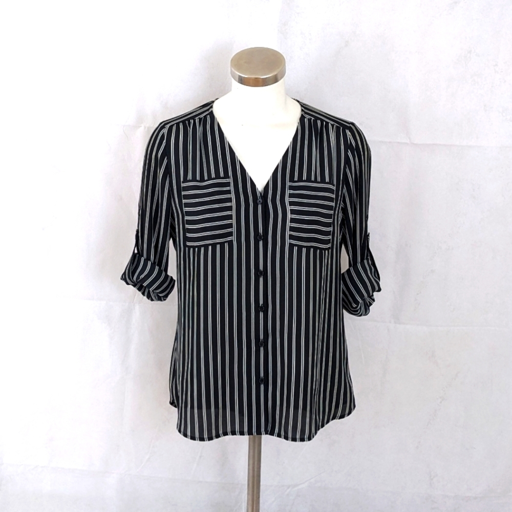 Express V-neck Long Sleeve Blouse Top Button Down Size Small